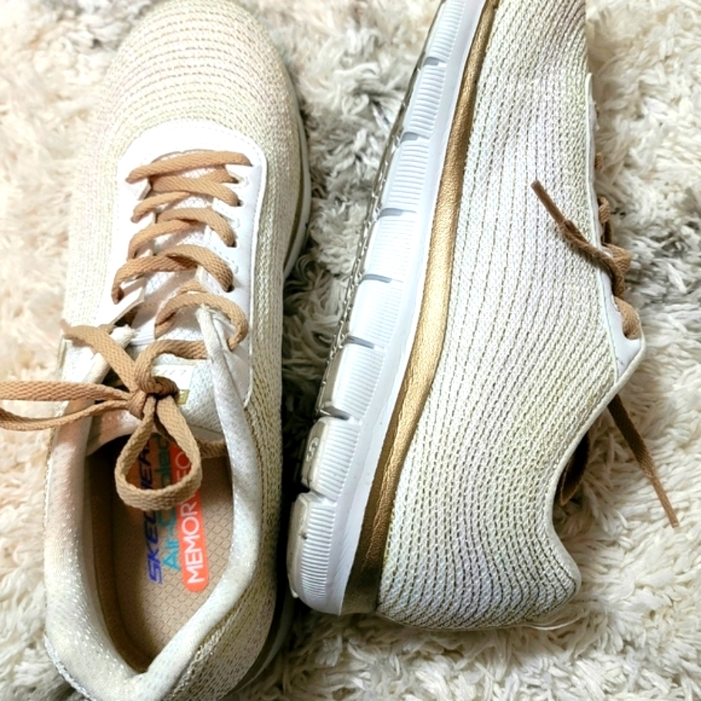 Skechers Women's Gold and White Sneakers Size 9.5